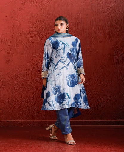 BLUE FLORAL COTTON MARODI SUIT SET