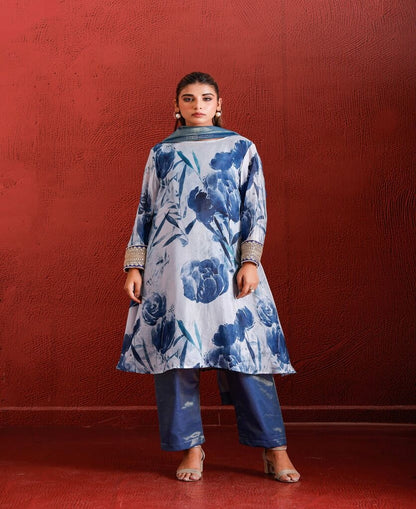 BLUE FLORAL COTTON MARODI SUIT SET