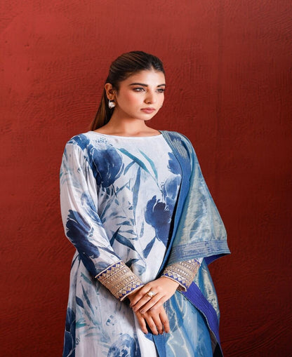 BLUE FLORAL COTTON MARODI SUIT SET