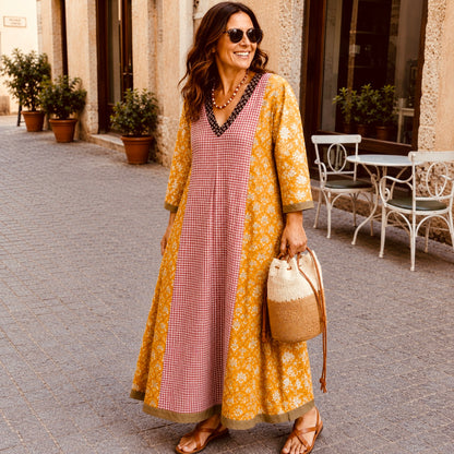MUSTARD PANELLED COTTON DRESS