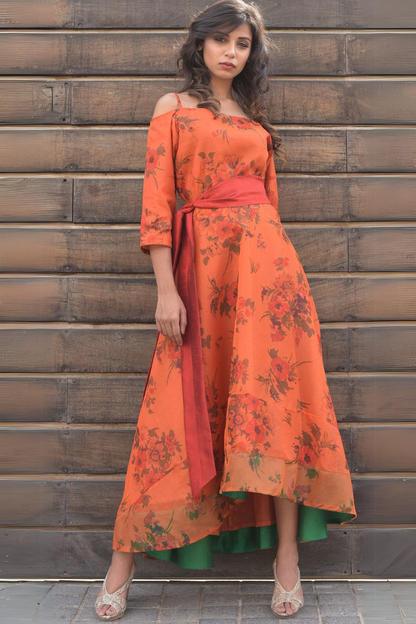 RUST ASSYMETRIC DRESS
