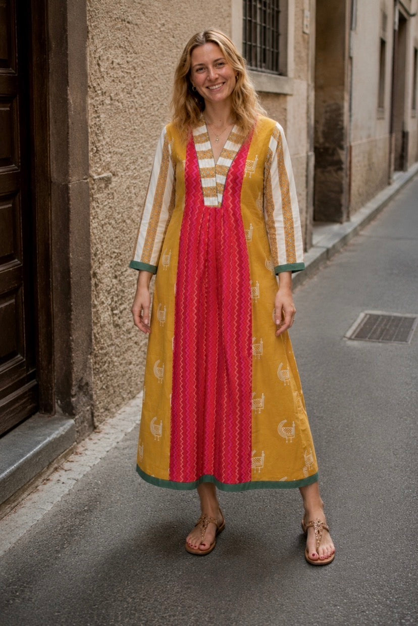 JAIPURI PEACOCK HANDBLOCK COTTON DRESS