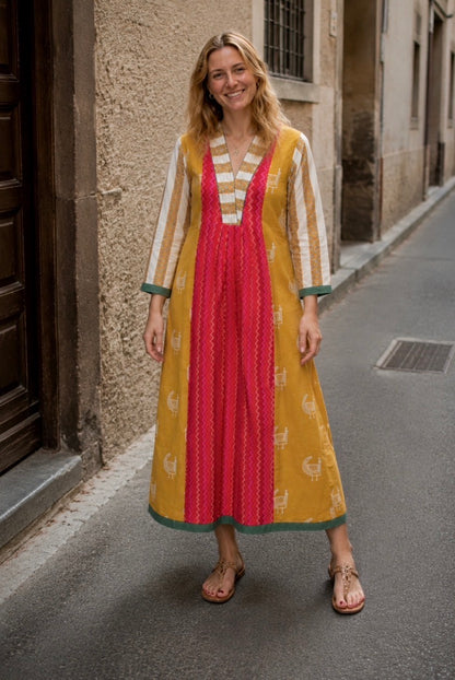 JAIPURI PEACOCK HANDBLOCK COTTON DRESS
