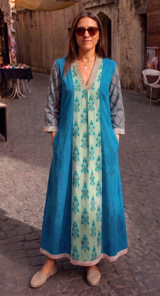 AQUA MULTIPRINT COTTON DRESS