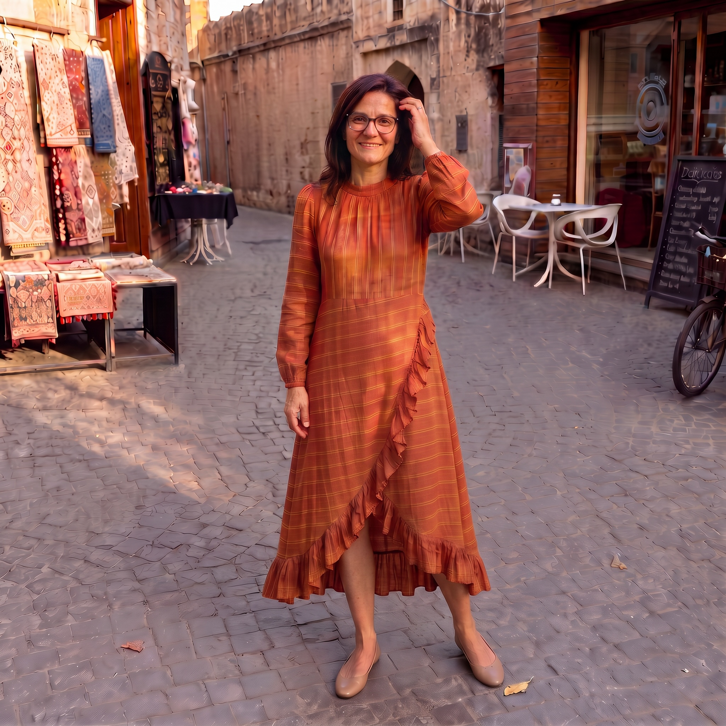 RUST COTTON MUSLIN DRESS