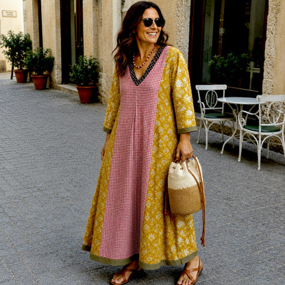 MUSTARD PANELLED COTTON DRESS