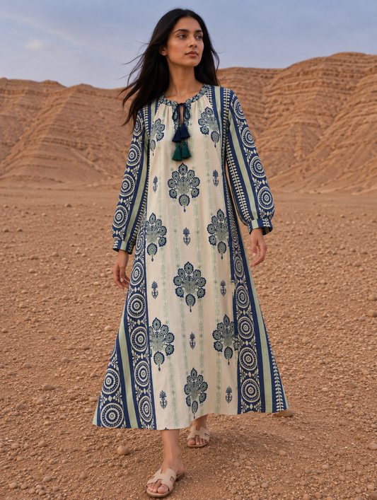 AQUA IVORY PANEL COTTON DRESS