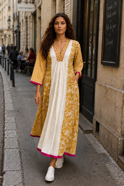 IVORY MUSTARD COTTON DRESS