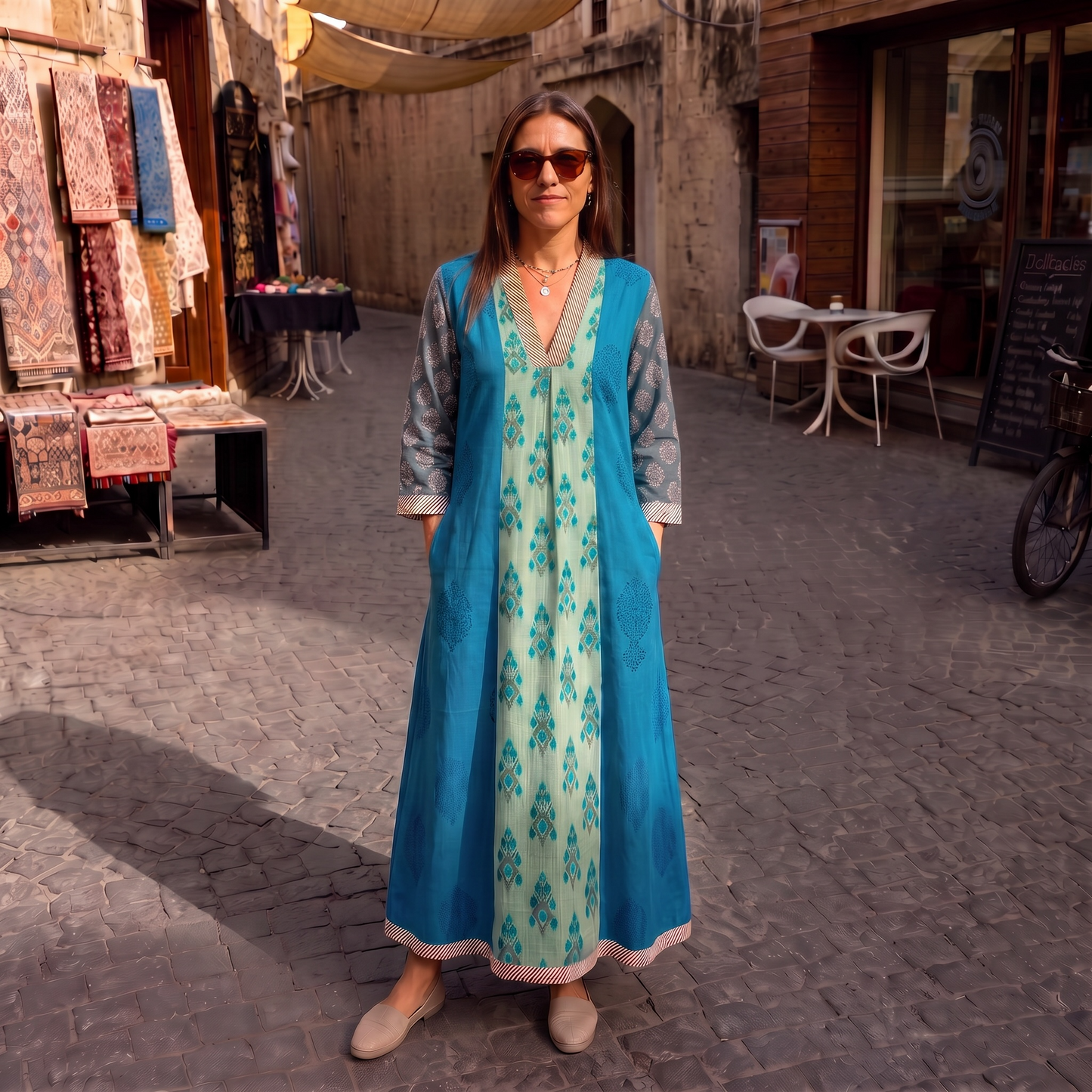 AQUA MULTIPRINT COTTON DRESS
