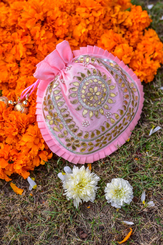 BABY PINK GOTA POTHLI BAG