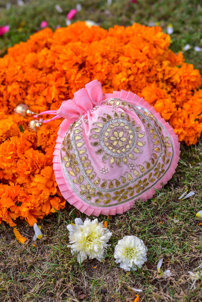 BABY PINK GOTA POTHLI BAG