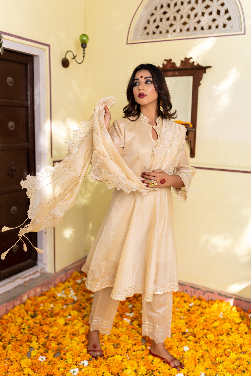 BEIGE CUTWORK SUIT