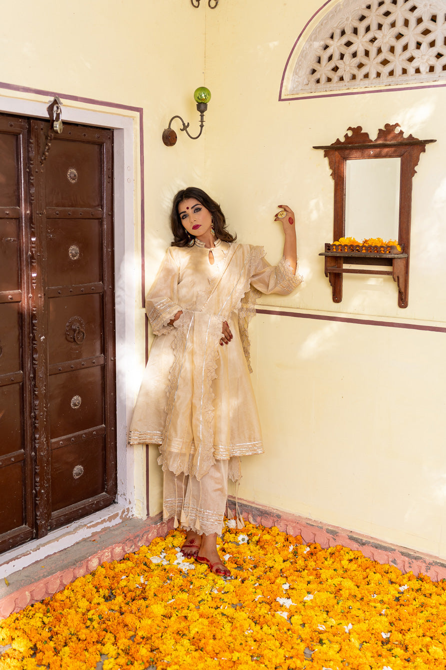 BEIGE CUTWORK SUIT