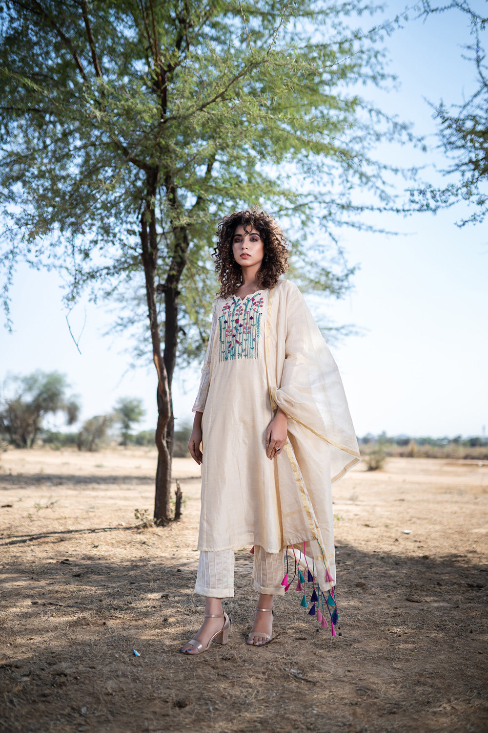 BEIGE HAND EMBROIDERED SUIT