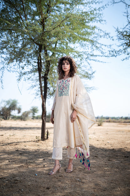 BEIGE HAND EMBROIDERED SUIT