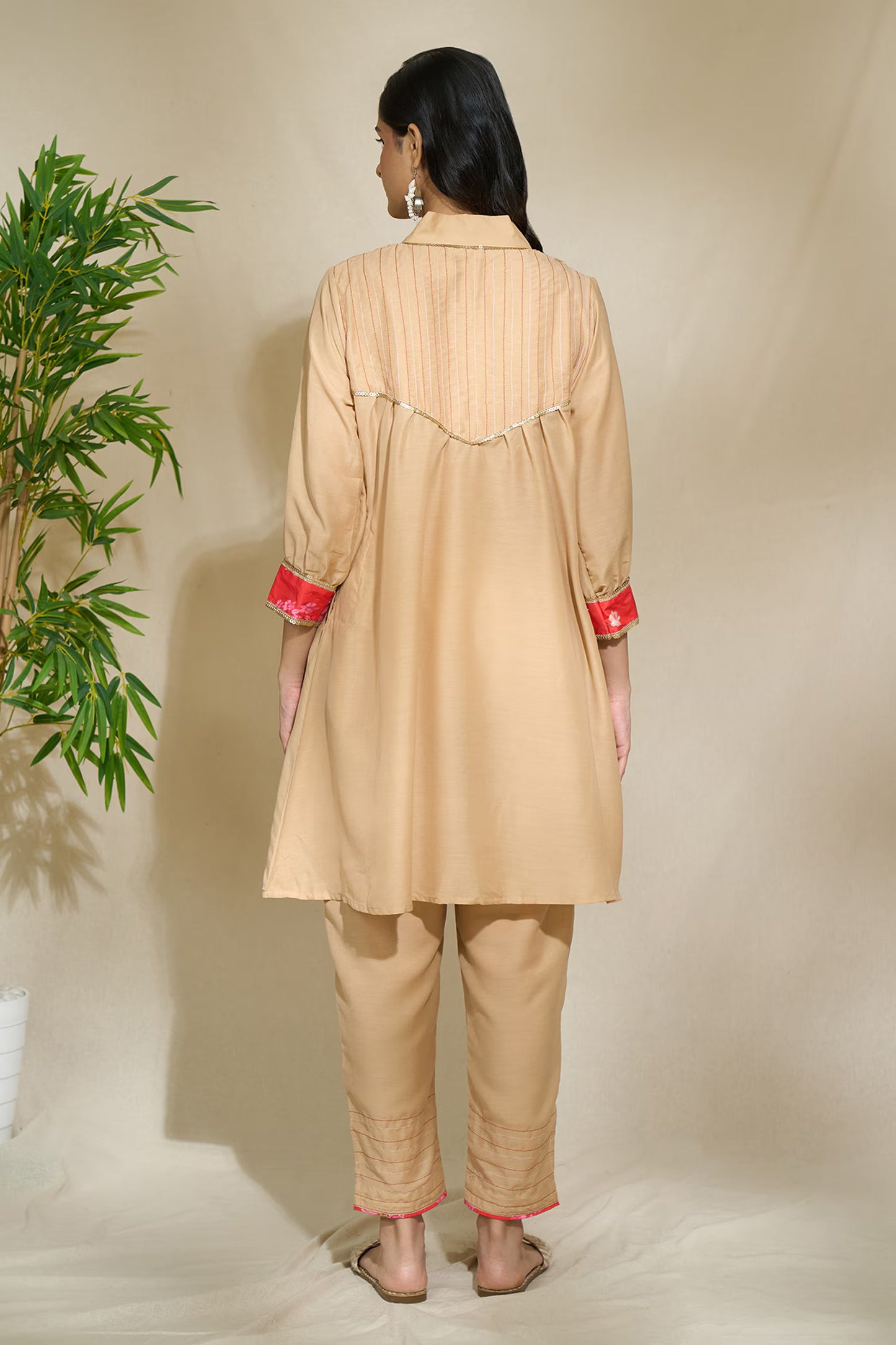 BEIGE RED TUNIC SET