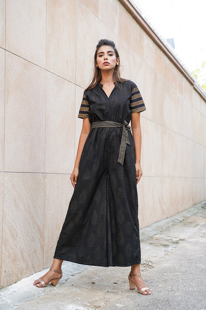 BLACK BLOCKED JUMPSUIT