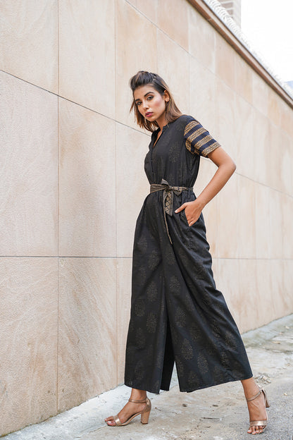 BLACK BLOCKED JUMPSUIT