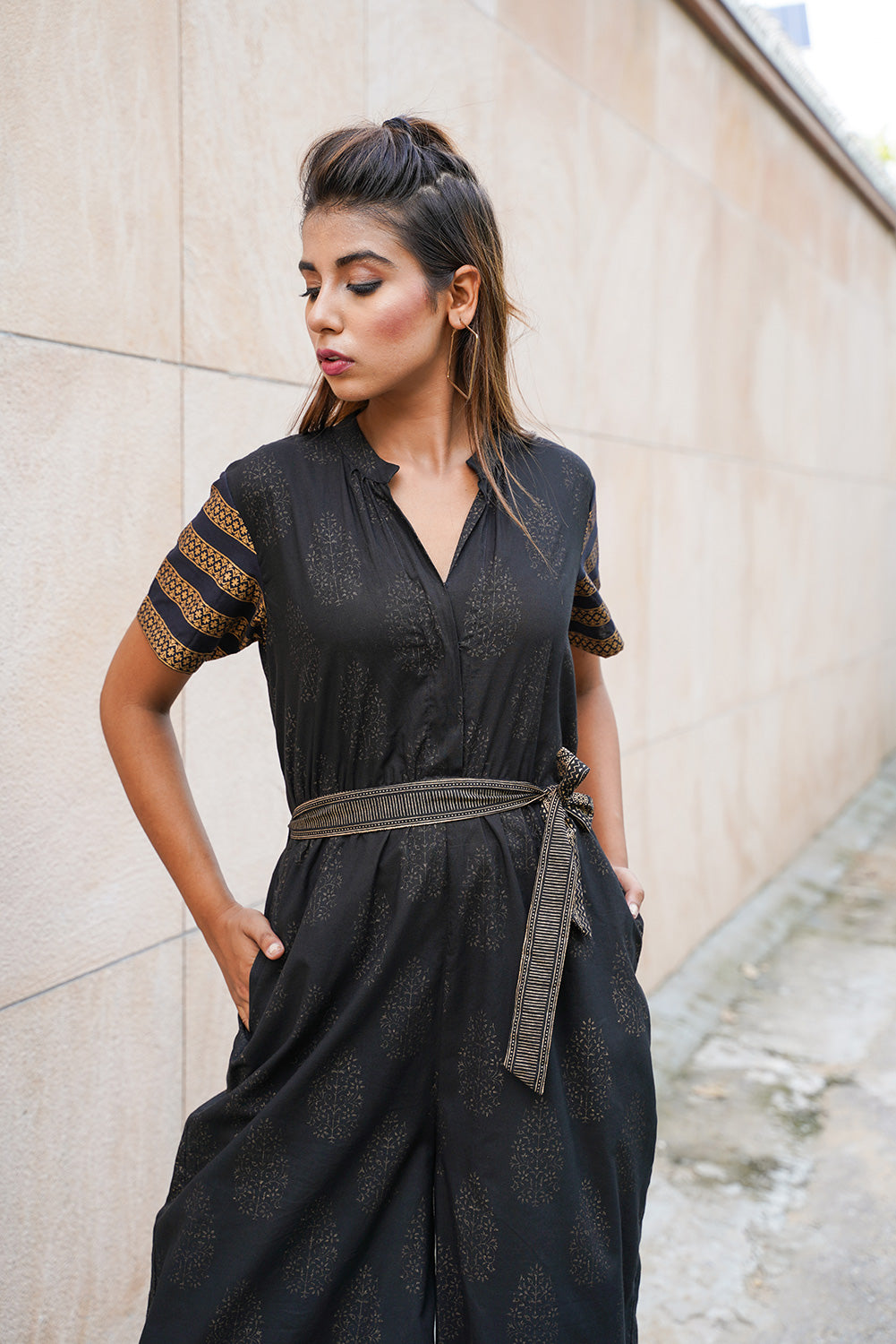 BLACK BLOCKED JUMPSUIT