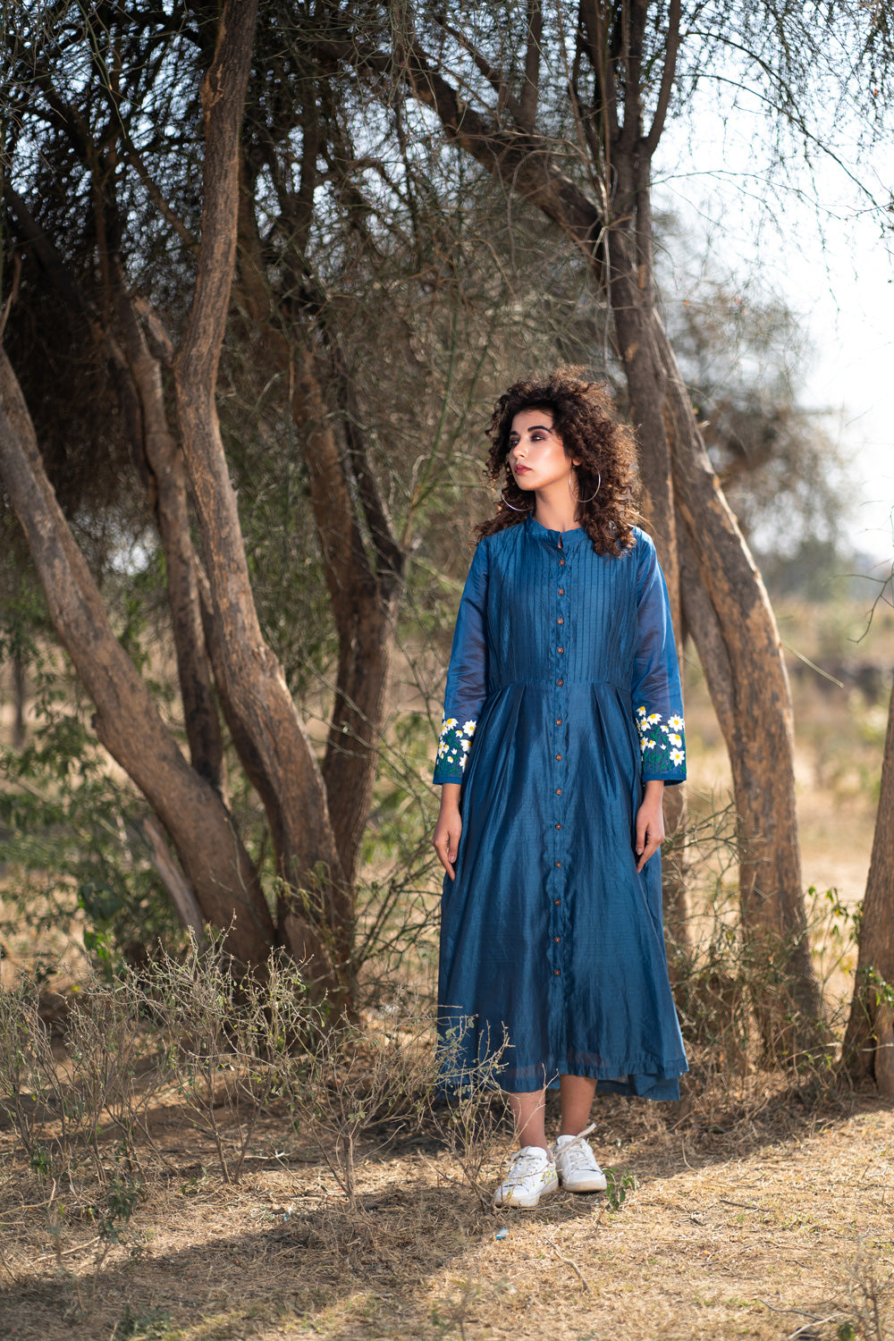 BLUE HAND EMBROIDERED DRESS