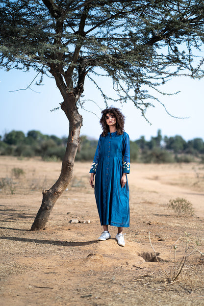 BLUE HAND EMBROIDERED DRESS