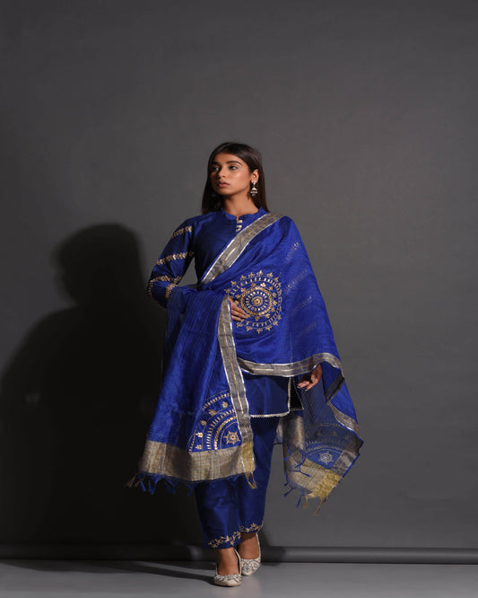 BLUE COTTON SILK GOTAPATTI SUIT SET