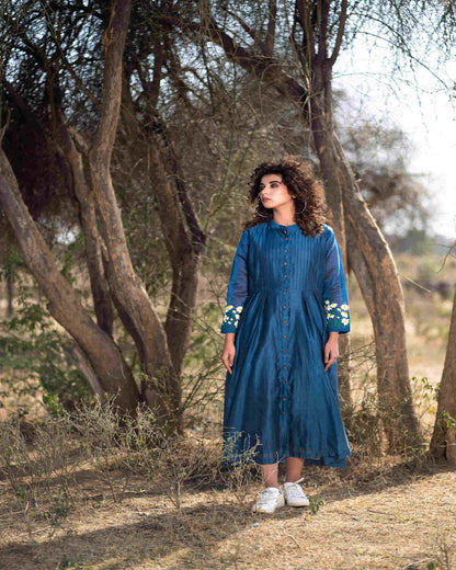 BLUE CHANDERI COTTON DRESS