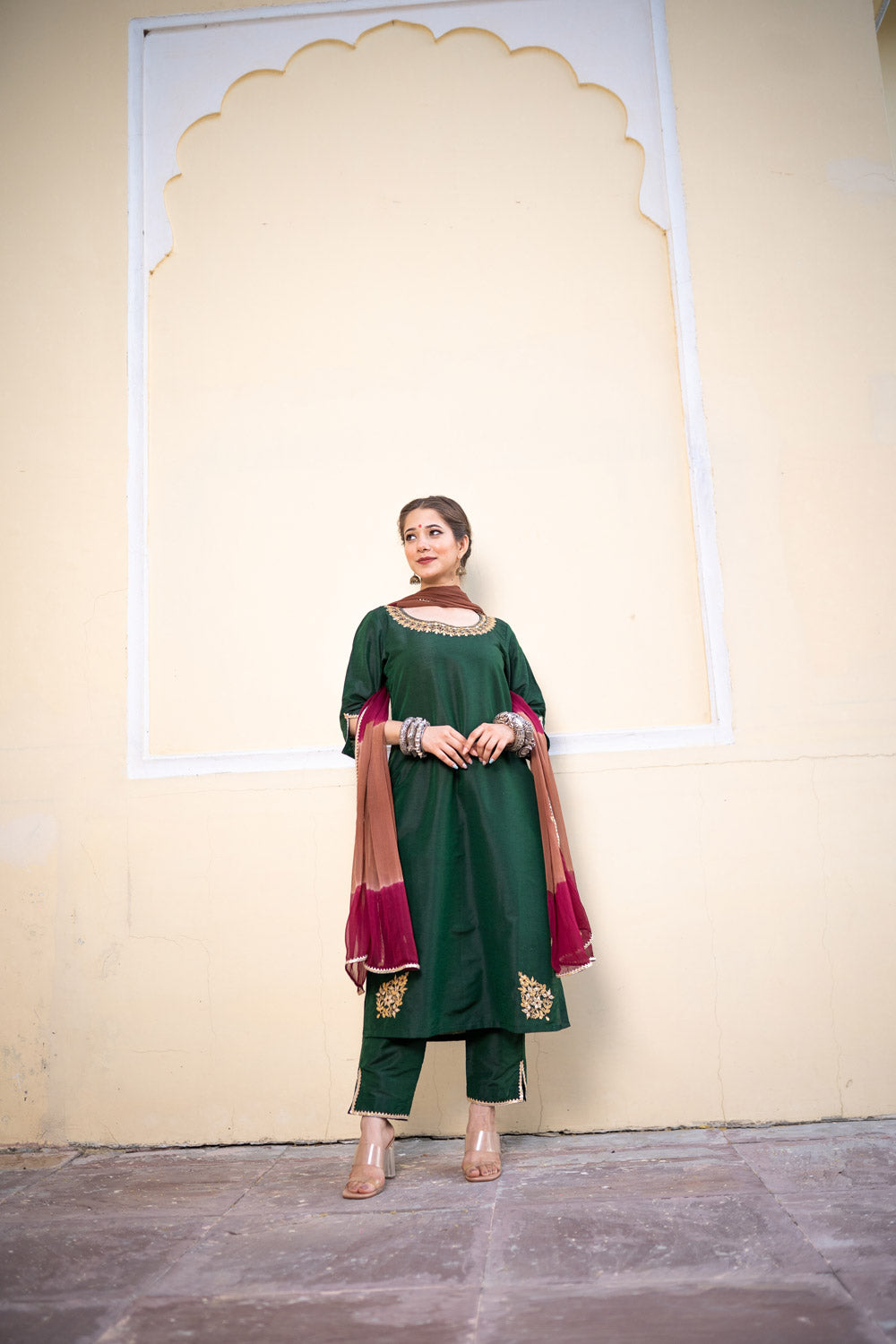 BOTTLE GREEN GOTAPATTI SUIT