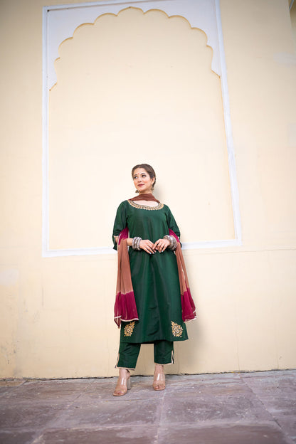 BOTTLE GREEN GOTAPATTI SUIT