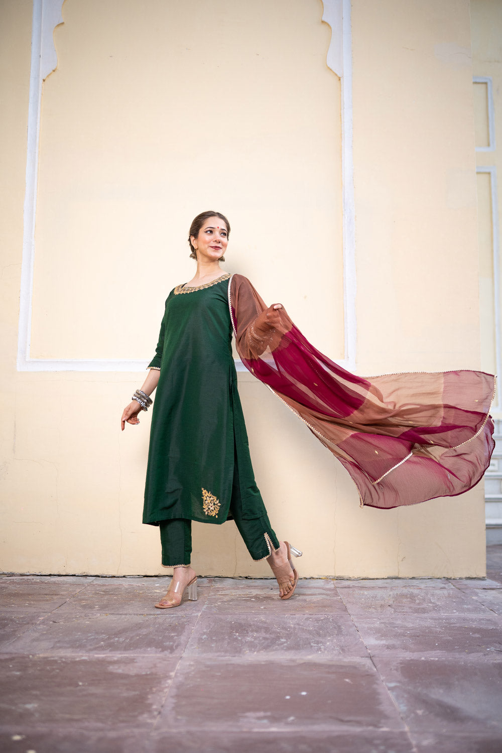 BOTTLE GREEN GOTAPATTI SUIT