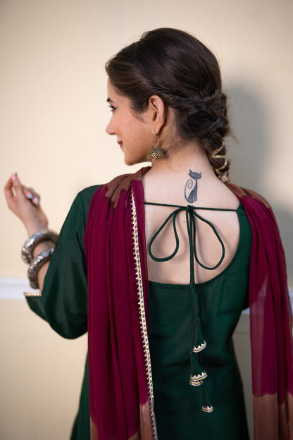 BOTTLE GREEN GOTAPATTI SUIT