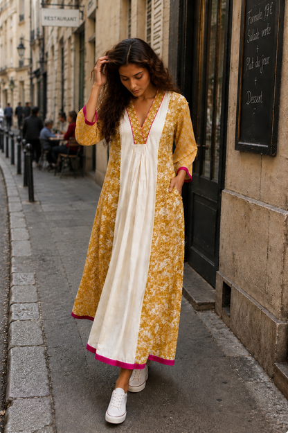 IVORY MUSTARD COTTON DRESS