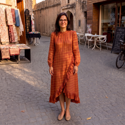 RUST COTTON MUSLIN DRESS