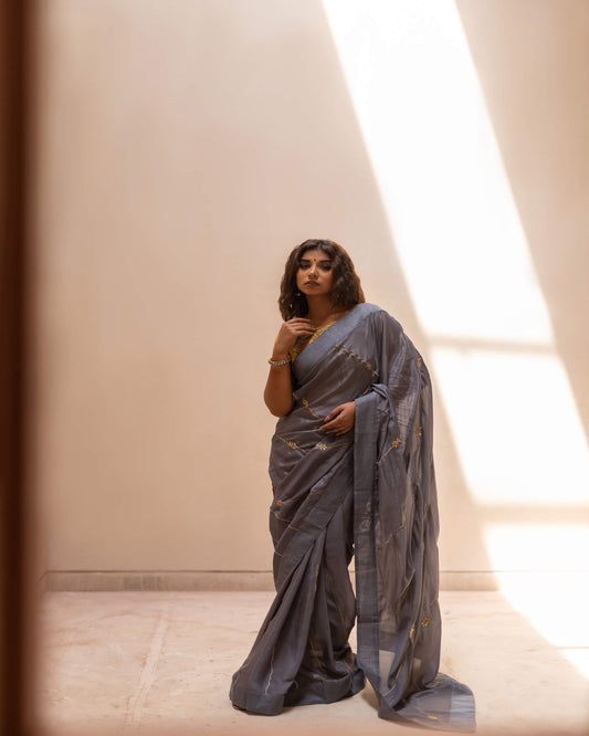STEEL GREY GOTAPATTI SAREE SET