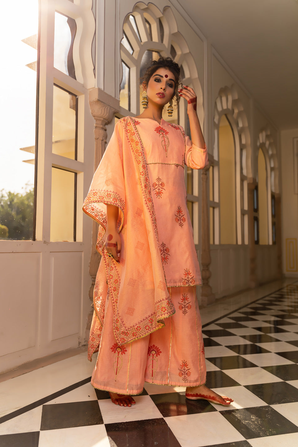 BLUSH PINK BLOCKED SHARARA SET