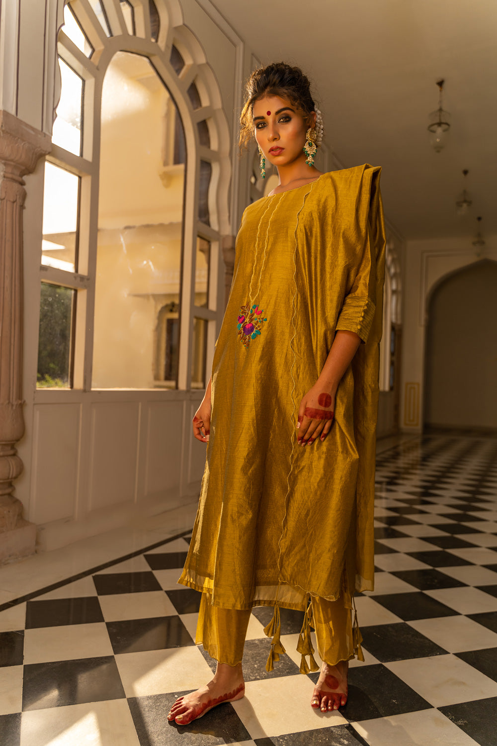 MUSTARD EMBROIDERED SUIT SET