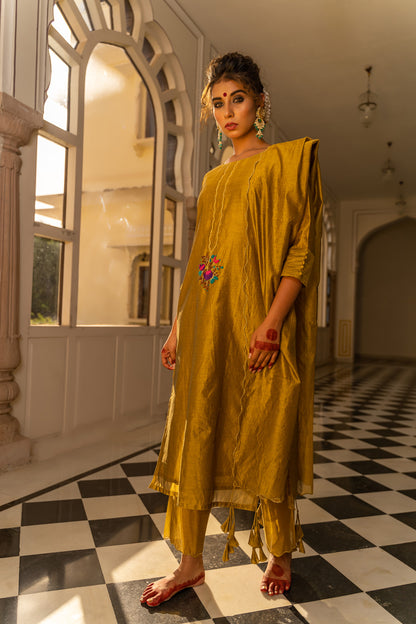 MUSTARD EMBROIDERED SUIT SET