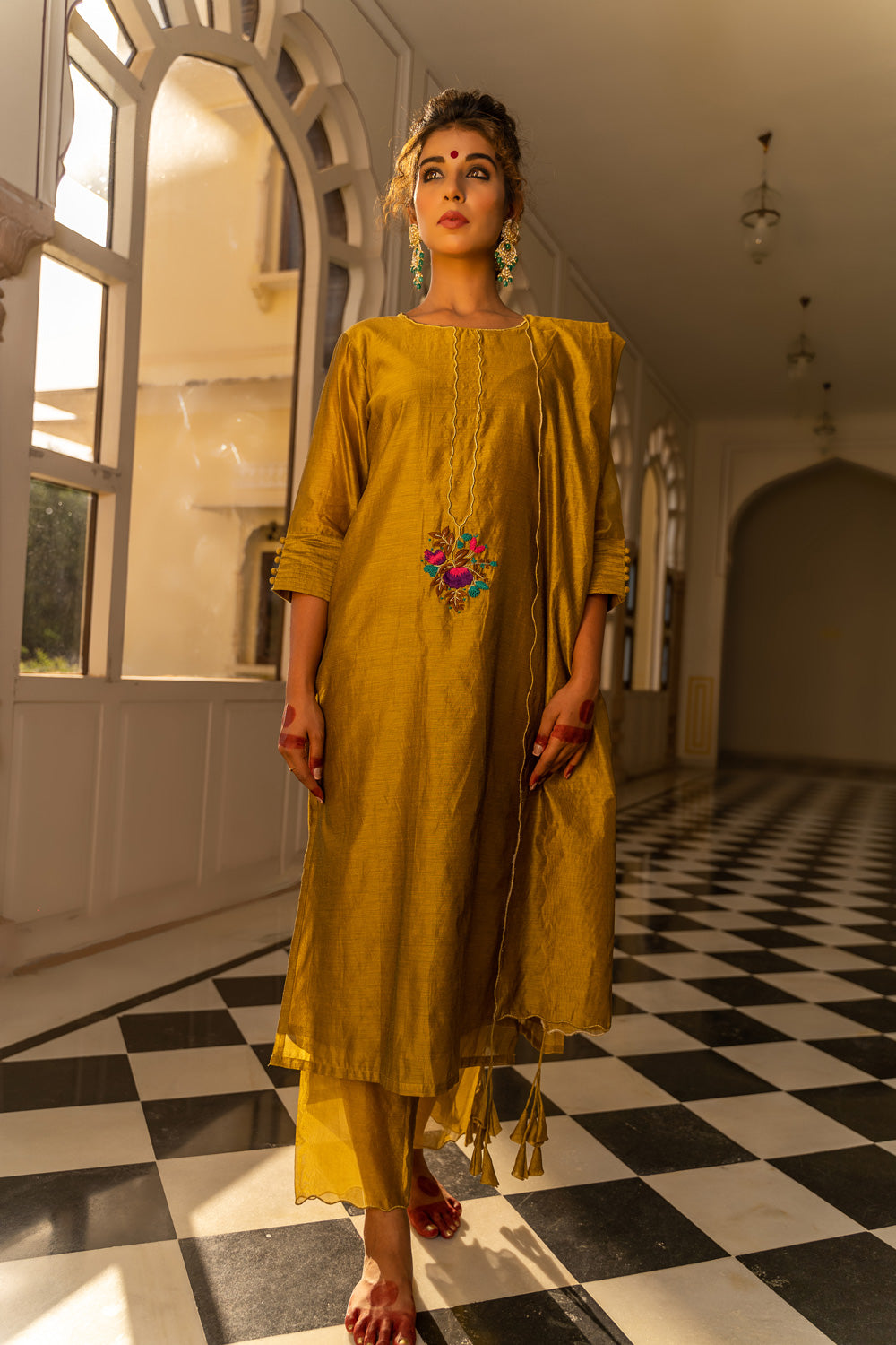 MUSTARD EMBROIDERED SUIT SET