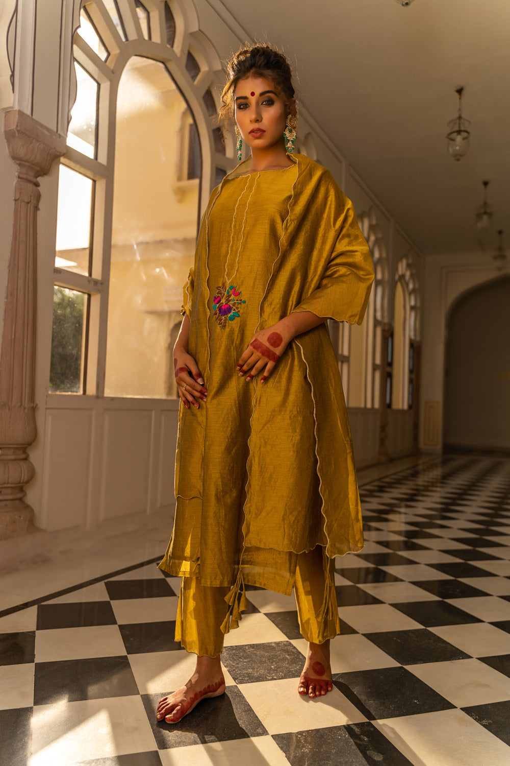 MUSTARD EMBROIDERED SUIT SET