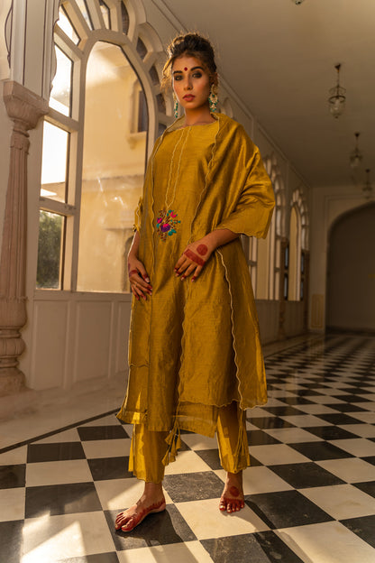 MUSTARD EMBROIDERED SUIT SET