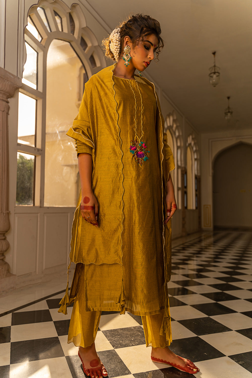 MUSTARD EMBROIDERED SUIT SET