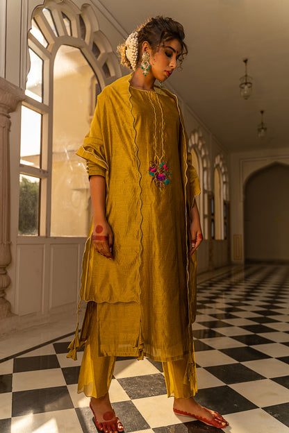 MUSTARD EMBROIDERED SUIT SET
