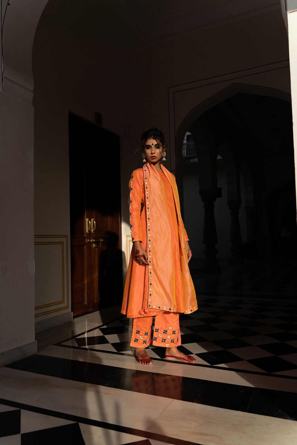 DEEP PEACH EMBROIDERED SUIT