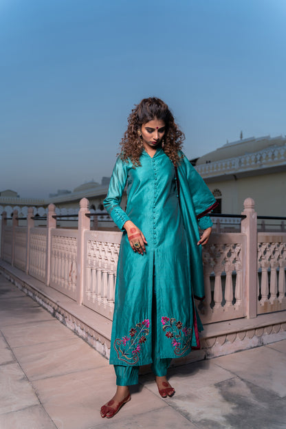 AQUA GREEN EMBROIDERED SUIT