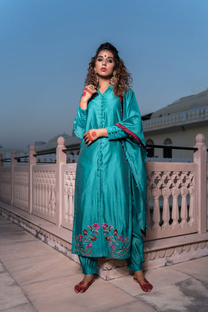 AQUA GREEN EMBROIDERED SUIT
