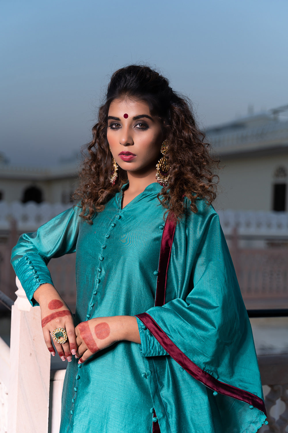 AQUA GREEN EMBROIDERED SUIT