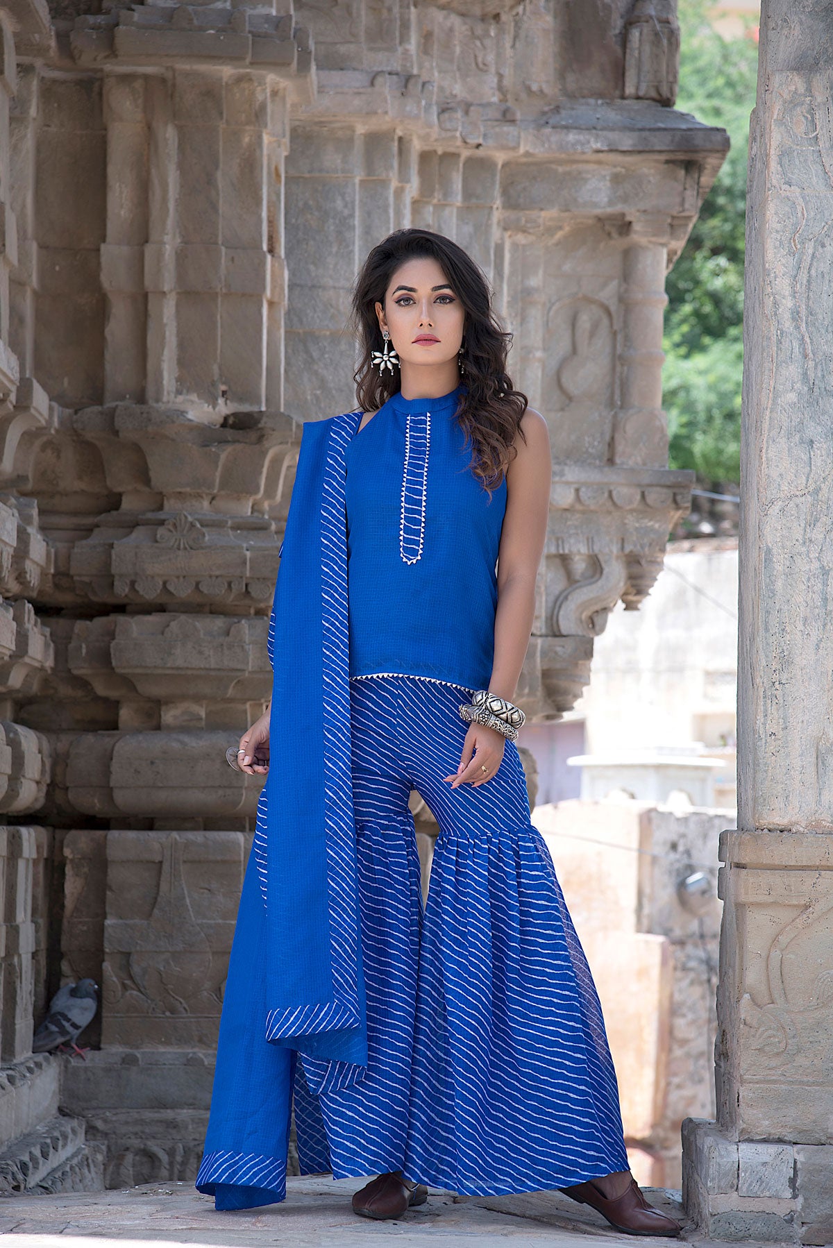 GHARARA BLUE LEHERIYA SET
