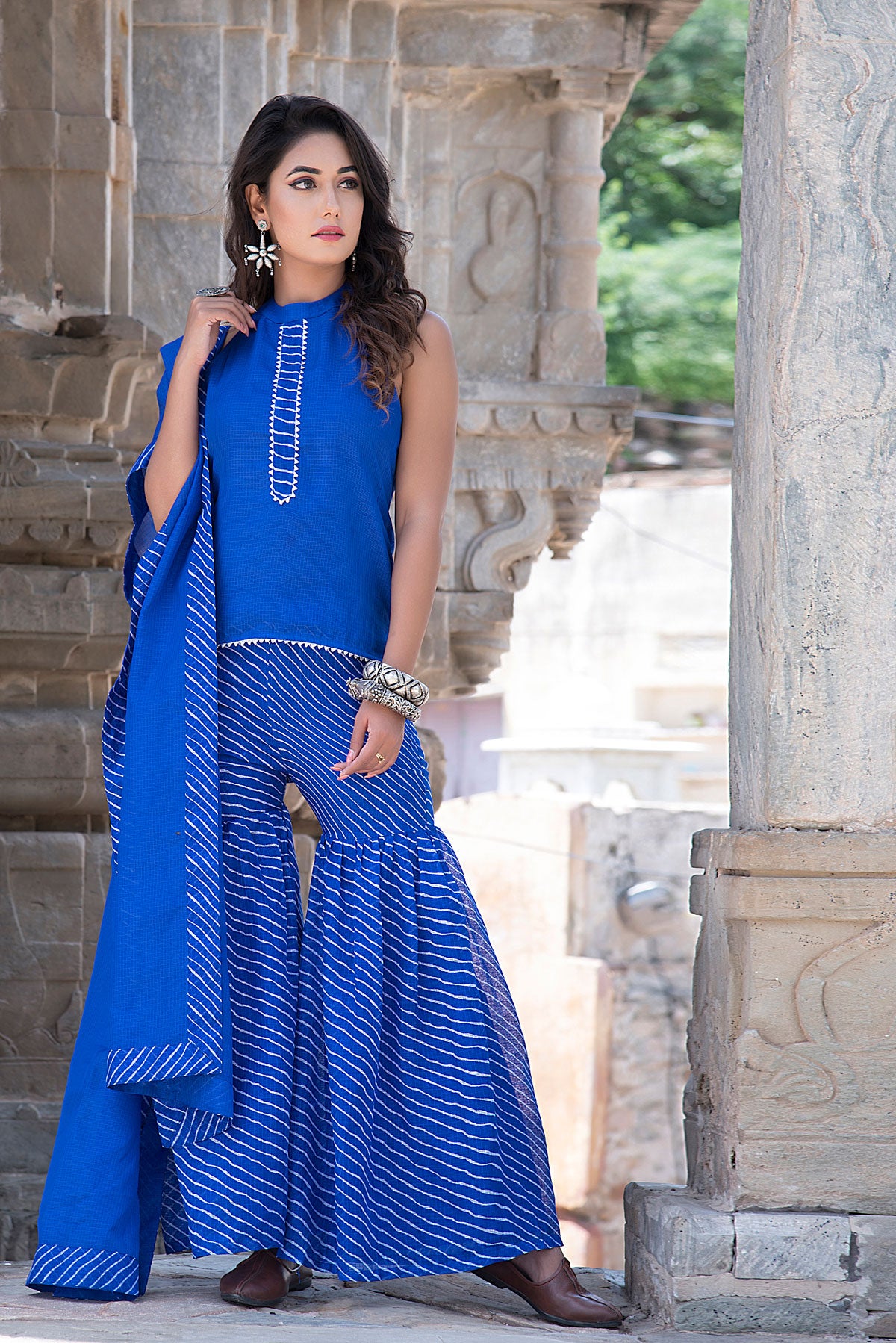 GHARARA BLUE LEHERIYA SET