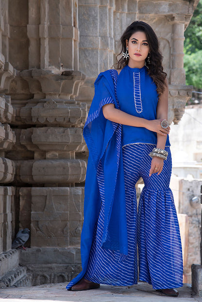 GHARARA BLUE LEHERIYA SET