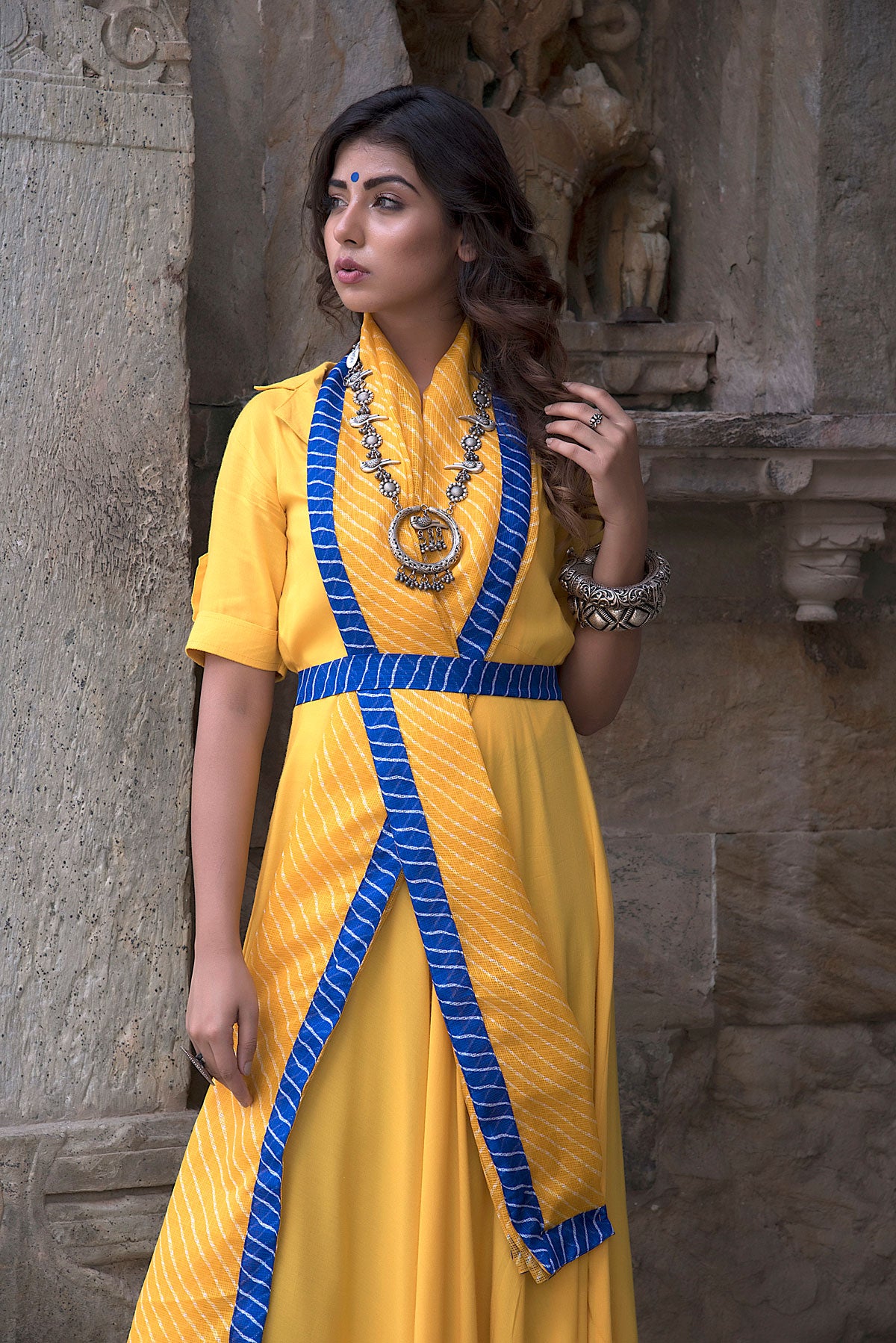 PREDRAPED COLLAR DRESS